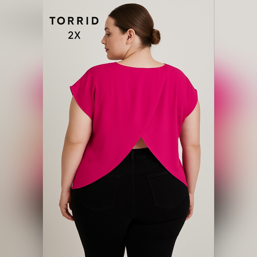 Torrid Women’s Fuchsia Sleeveless Blouse with Gathered Neckline Size 2X - Picture 2 of 12
